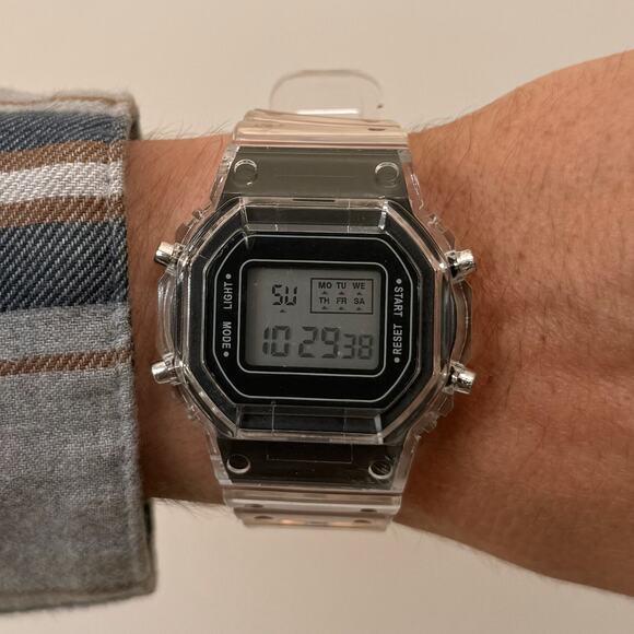 Y2K Clear Digital Quartz Watch with Black Accents Unisex 8.5" New - Picture 4 of 11